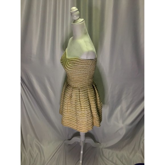 Strapless Gold Shimmer Mini Dress Size 2 Small - Picture 4 of 9